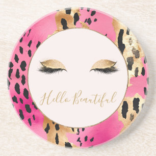 Mädchenhafte Wimpern Pink Glam Gold Glitzer Leopar Getränkeuntersetzer