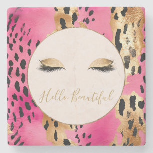 Mädchenhafte Wimpern Pink Glam Gold Glitzer Leopar Steinuntersetzer