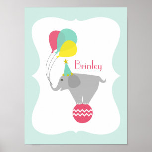 Mädchenhafter Elefant + Luftballons Kinderzimmer-K Poster