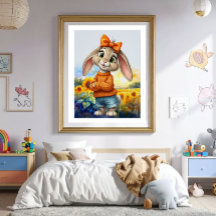 Mädchenhafter Hase Sonnenblumenfeld 