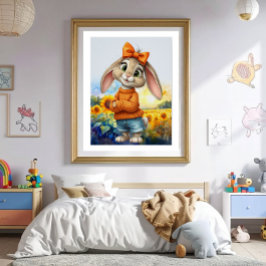 Mädchenhafter Hase Sonnenblumenfeld Poster