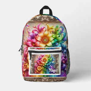 Mädchenhafter Regenbogen-Blumen-Rucksack mit Glitt Bedruckter Rucksack