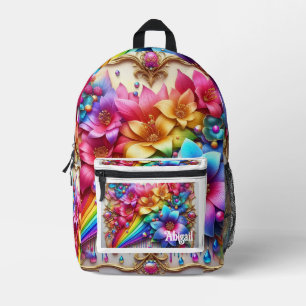 Mädchenhafter Regenbogen-Blumen-Rucksack mit Glitt Bedruckter Rucksack
