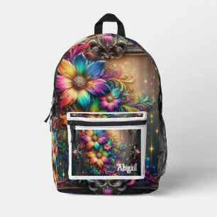 Mädchenhafter Regenbogen-Blumen-Rucksack mit Glitt Bedruckter Rucksack