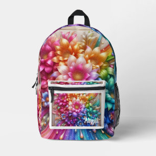 Mädchenhafter Regenbogen-Blumen-Rucksack mit Glitt Bedruckter Rucksack