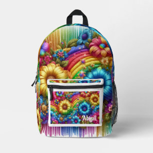 Mädchenhafter Regenbogen-Blumen-Rucksack mit Glitt Bedruckter Rucksack
