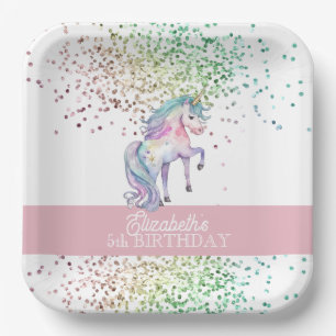 Mädchenhafter Regenbogen Glitter Magischer Einhorn Pappteller