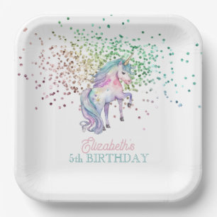 Mädchenhafter Regenbogen Glitter Magischer Einhorn Pappteller