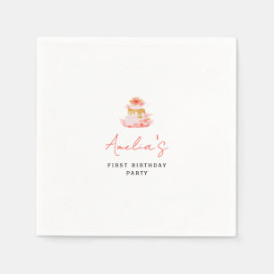 Mädchenhafter rosa Blumenkuchen-Geburtstagsfeier Serviette