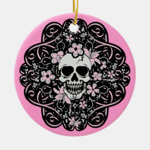 Mädchenhafter Vintage-Totenkopf Keramikornament