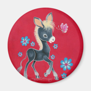 Mädchenhaftes Baby Eselchen mit Blumen Magnet