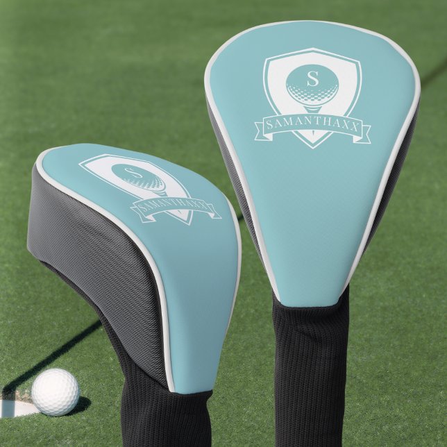 Mädchenhaftes Blau Grün Modern Name Initial Monogr Golf Headcover (Girly Blue Green Modern Name Initial Monogram Golf Head Cover)