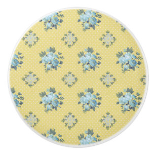 Mädchenhaftes Blau und Gelb Blumenmuster Keramikknauf