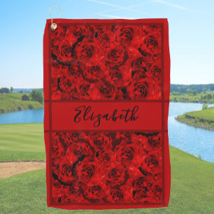 Mädchenhaftes Damen-Tuch mit dunkelrotem Rosenmust Golfhandtuch