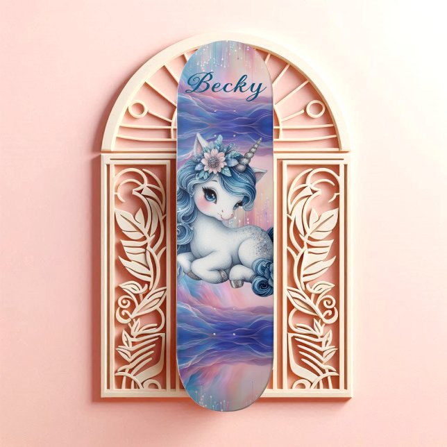 Mädchenhaftes Einhorn Feenstaub Rosa Schimmer Blau Skateboard (Girly Unicorn Fairy Dust Pink Shimmer Blue Mystic Skateboard)