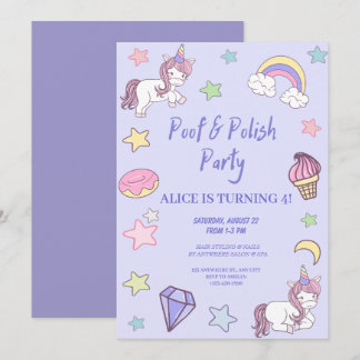 mädchenhaftes Einhorn- und Regenbogengeburtstag Einladung