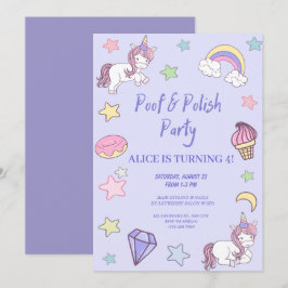 mädchenhaftes Einhorn- und Regenbogengeburtstag Einladung