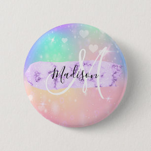 Mädchenhaftes Farbige Einhorn Regenbogen Herzen Mo Button