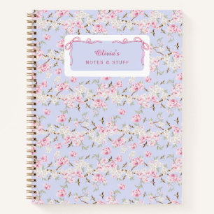 Mädchenhaftes Florales Blau Rosa Schleife Coquette Notizbuch