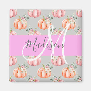 Mädchenhaftes florales graues rosa Pfirsich-Kürbis Magnet