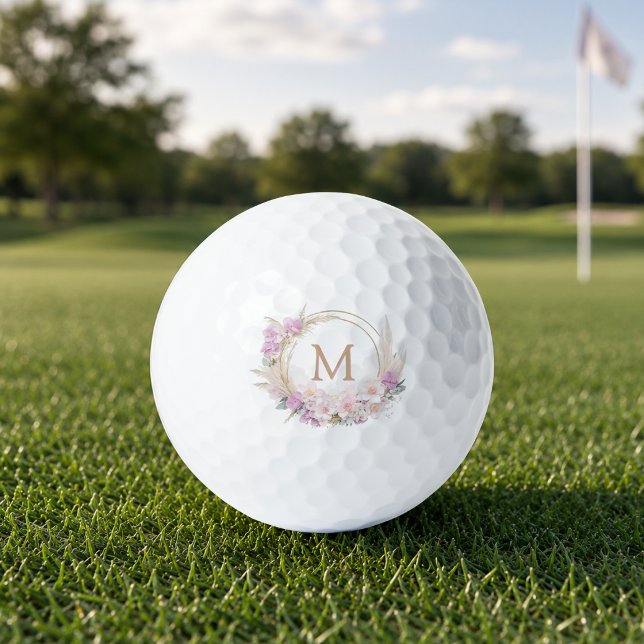 Mädchenhaftes florales Monogramm Golfball (elegant girly feminine floral monogram golf balls with custom initial)
