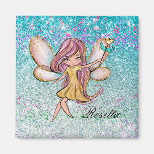 Mädchenhaftes Gold Lila Blau Glitter Funkel Feenst Magnet