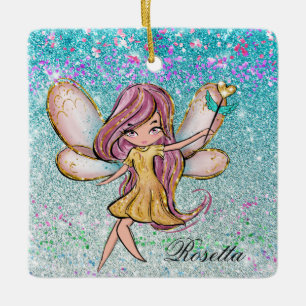 Mädchenhaftes Gold Lila Blau Glitter Funkeln Feens Keramikornament