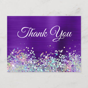 Mädchenhaftes Indigo-Lila-Folie Holo Glitter Danke Postkarte