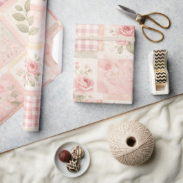 Mädchenhaftes Landhaus-Pastellrosa-Quilt-Patchwork Geschenkpapier