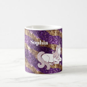 Mädchenhaftes Lila Gold Glitter Einhorn   Kaffeetasse