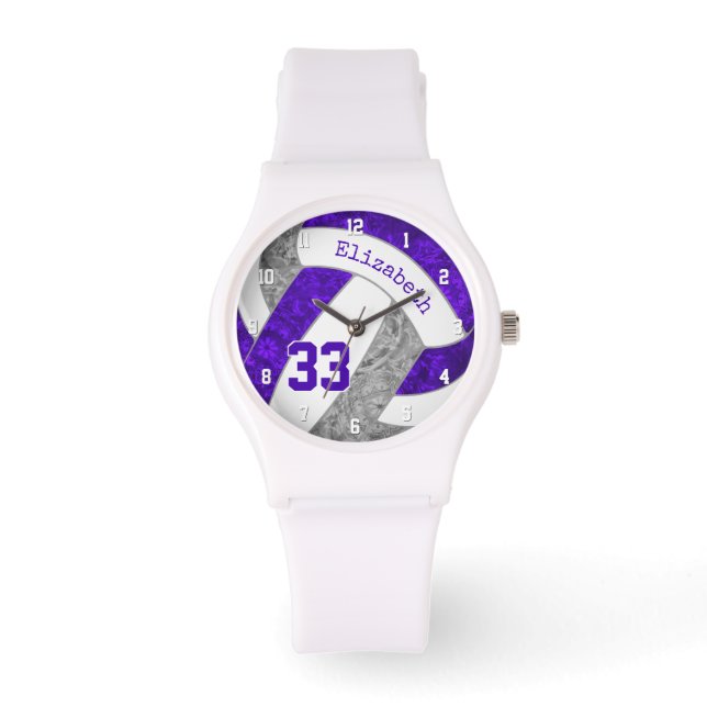 mädchenhaftes lila Grauvolleyball Armbanduhr (Vorderseite)