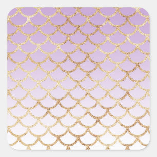 Mädchenhaftes Lila Lila Gold Meerjungfrau Glitter Quadratischer Aufkleber