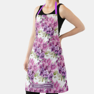 Mädchenhaftes lila Orchideen-Blumenmuster  Schürze