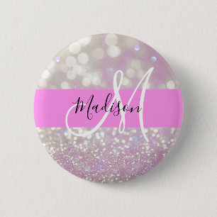 Mädchenhaftes Lila Schimmer Glitter Funkeln Monogr Button