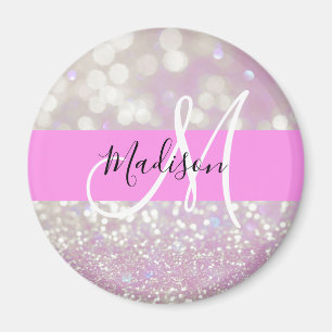 Mädchenhaftes Lila Schimmer Glitter Funkeln Monogr Magnet