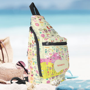 Mädchenhaftes Pastellrosa Kawaii-Doodle Crossbody Bag
