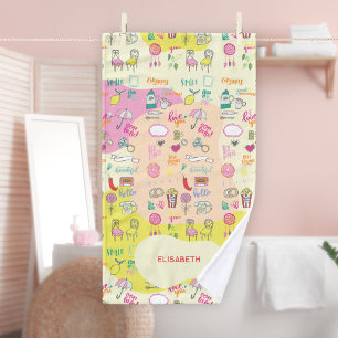 Mädchenhaftes Pastellrosa Kawaii-Gekritzel Handtuch