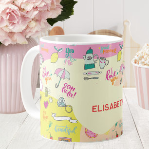 Mädchenhaftes Pastellrosa Kawaii-Gekritzel Kaffeetasse