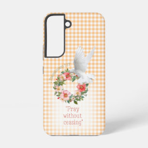 Mädchenhaftes Pfirsich-Karo-Rosen-Kranz Weißer-Tau Samsung Galaxy Hülle