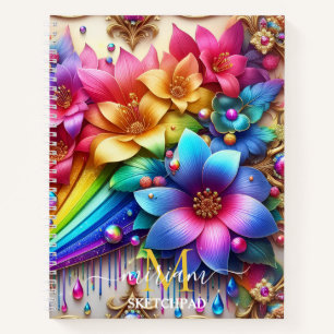 Mädchenhaftes Regenbogen-Blumen-Monogramm Notizbuch