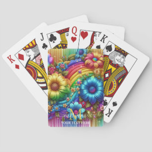 Mädchenhaftes Regenbogen-Blumen-Monogramm Spielkarten
