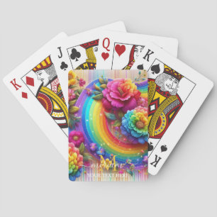 Mädchenhaftes Regenbogen-Blumen-Monogramm Spielkarten