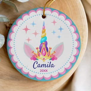 Mädchenhaftes Regenbogen-Fantasy-Einhornhorn-Anden Keramik Ornament