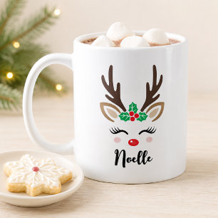Mädchenhaftes Rentier-Gesicht mit Holly und indivi Kaffeetasse
