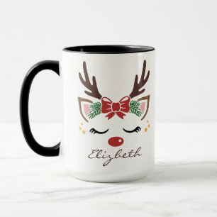 Mädchenhaftes Rentier-Gesicht Personalisierter Nam Tasse