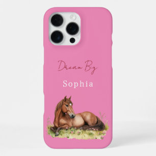 Mädchenhaftes rosa Blumenpferd iPhone 16 Pro Max Hülle
