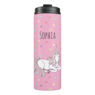 Mädchenhaftes Rosa Einhorn-Herzen Thermosbecher