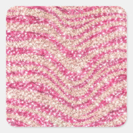 Mädchenhaftes Rosa Errötungs-Glitter-Zebra-Muster Quadratischer Aufkleber