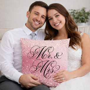 Mädchenhaftes rosa Glitter-Ombre-Mr-und-Mrs-Kissen Kissen