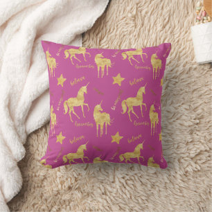 Mädchenhaftes Rosa Gold Magisches Einhorn Kissen